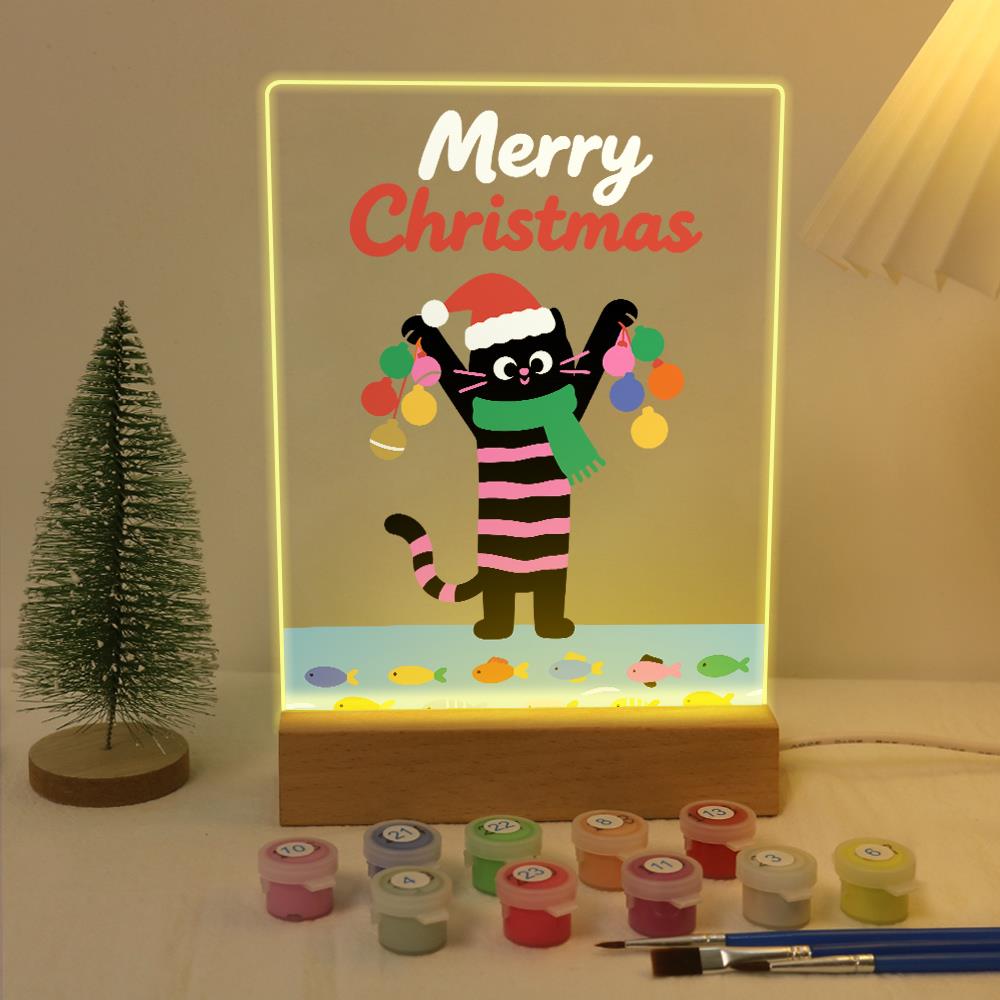 Santa-Hat Cat with Bauble Garland paint by numbers light-up sign – image 5
