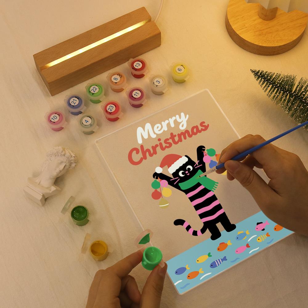 Santa-Hat Cat with Bauble Garland paint by numbers light-up sign – image 7
