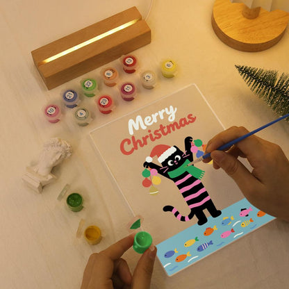 Santa-Hat Cat with Bauble Garland paint by numbers light-up sign – image 7