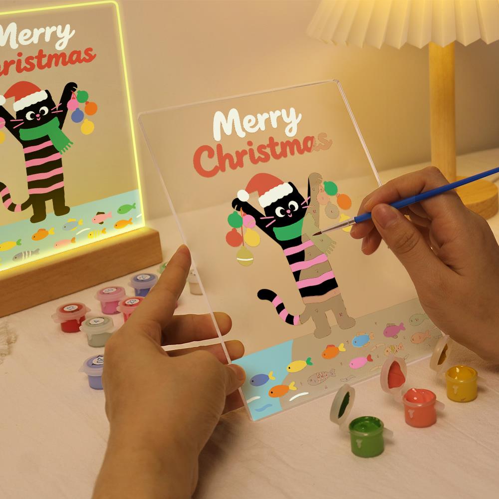 Santa-Hat Cat with Bauble Garland paint by numbers light-up sign – image 9