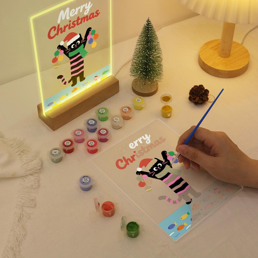 Santa-Hat Cat with Bauble Garland paint by numbers light-up sign – image 10