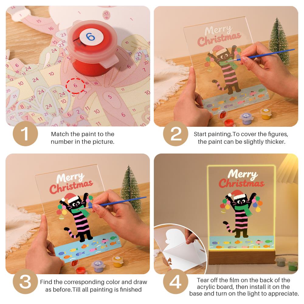 Santa-Hat Cat with Bauble Garland paint by numbers light-up sign – image 12