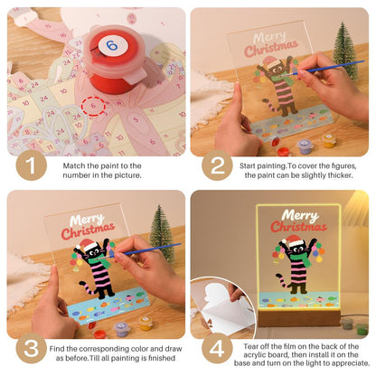 Santa-Hat Cat with Bauble Garland paint by numbers light-up sign – image 12