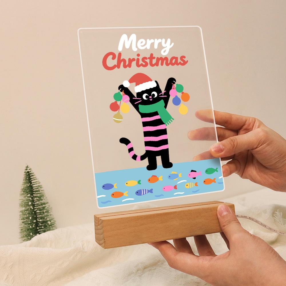 Santa-Hat Cat with Bauble Garland paint by numbers light-up sign – image 13