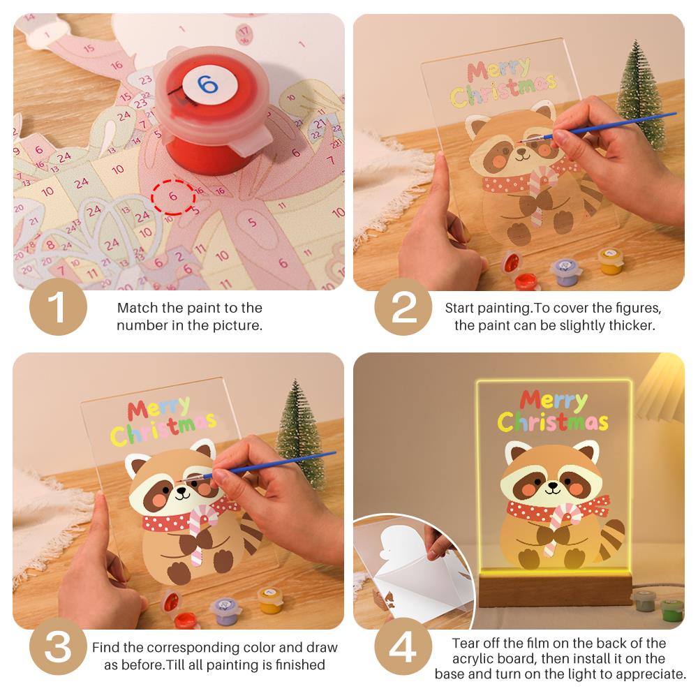 Candy Cane Raccoon paint by numbers light-up sign – image 12