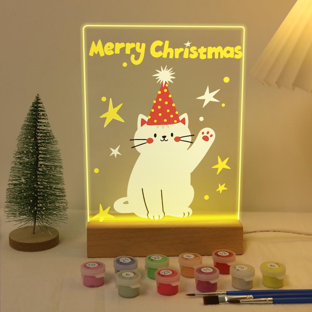 Waving Cat in a Party Hat paint by numbers light-up sign – image 5