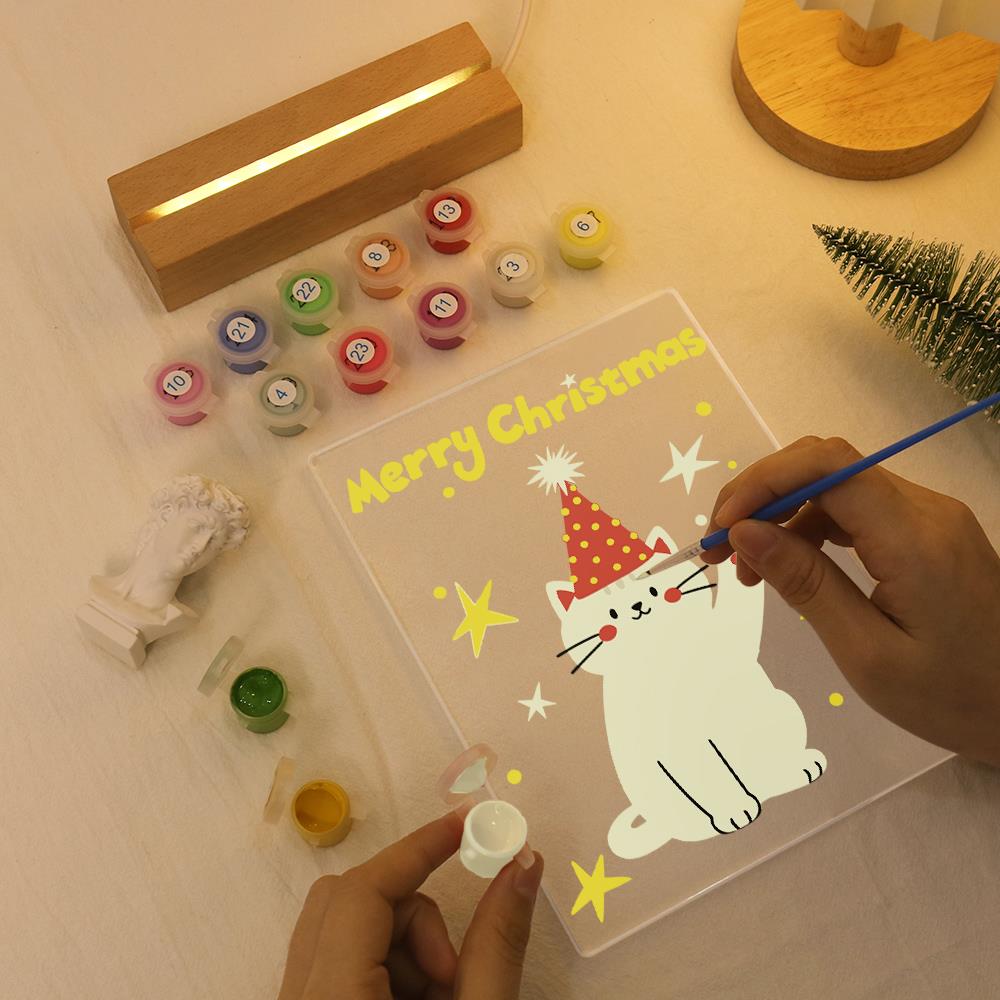 Waving Cat in a Party Hat paint by numbers light-up sign – image 7