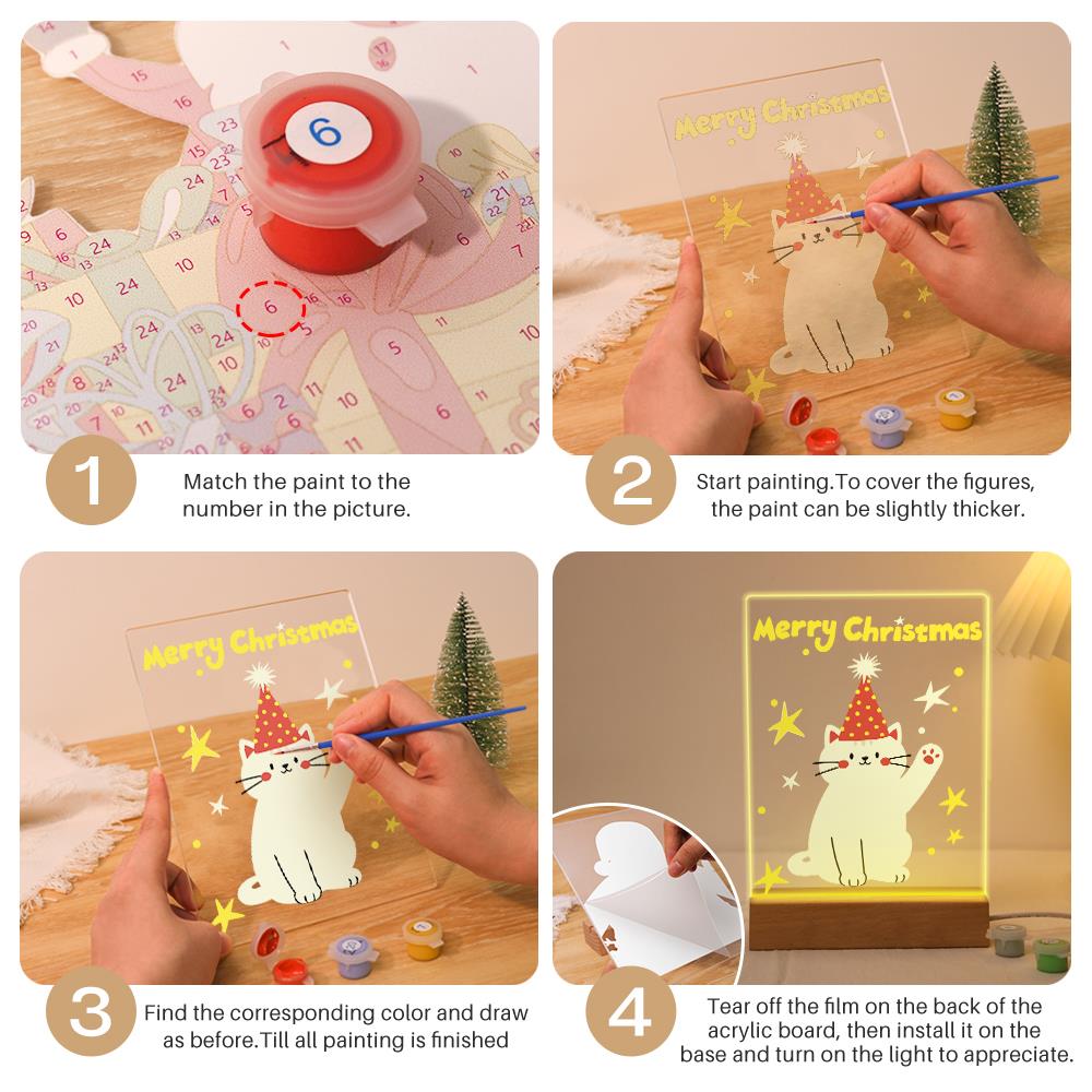 Waving Cat in a Party Hat paint by numbers light-up sign – image 12