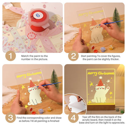 Waving Cat in a Party Hat paint by numbers light-up sign – image 12