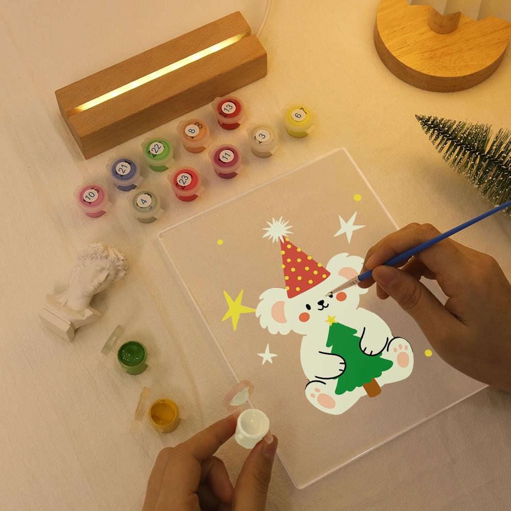 Teddy Bear Hugging a Little Tree paint by numbers light-up sign – image 7