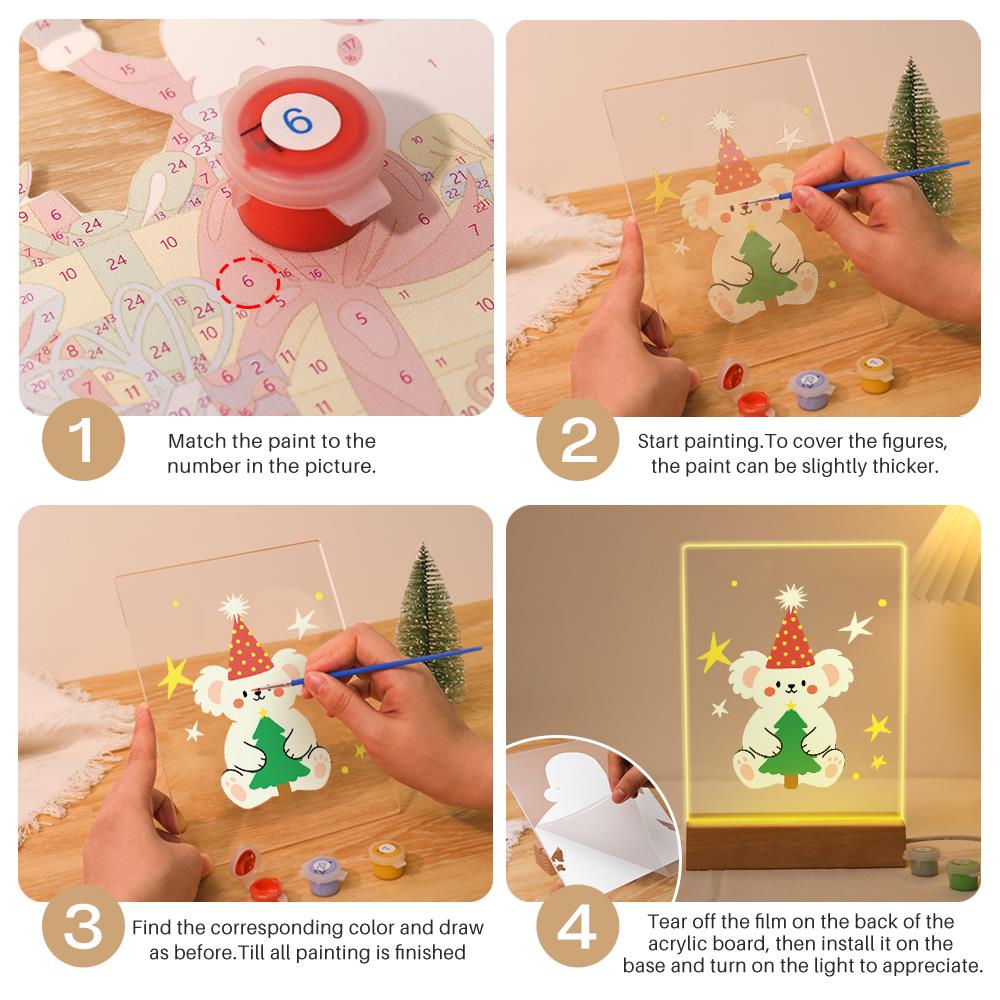 Teddy Bear Hugging a Little Tree paint by numbers light-up sign – image 12