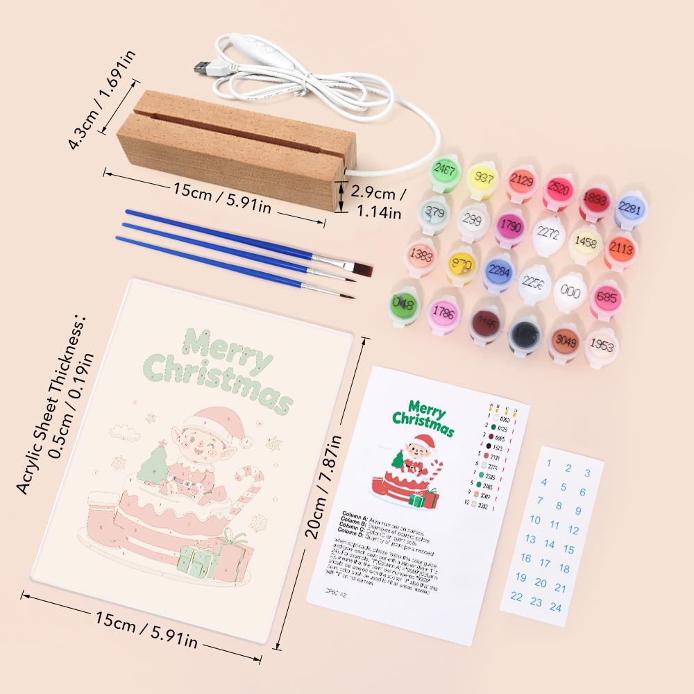 Elf Atop a Christmas Cake paint by numbers light-up sign – image 6