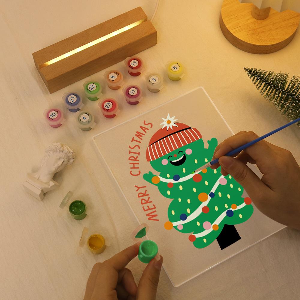 Grinning Tree in a Knit Beanie paint by numbers light-up sign – image 7