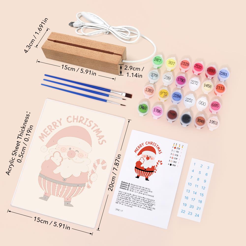Winking Santa with a Candy Cane paint by numbers light-up sign – image 6