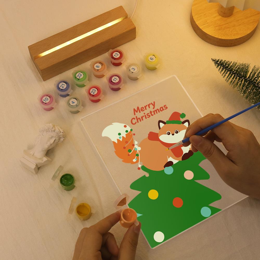 Fox Resting on a Christmas Tree paint by numbers light-up sign – image 7