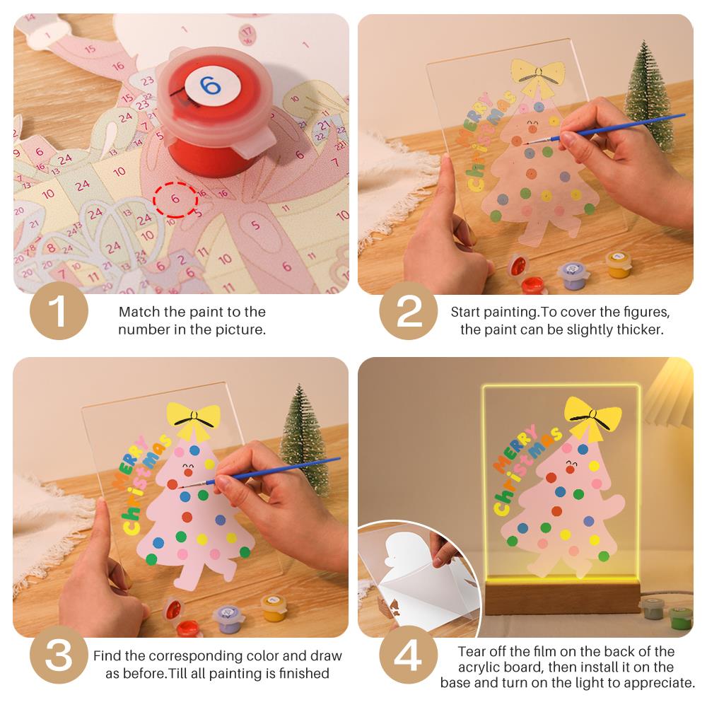 Happy-Faced Pink Christmas Tree paint by numbers light-up sign – image 12