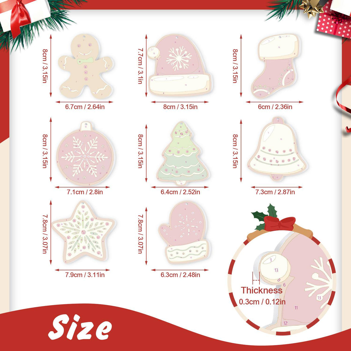 Snowflake Mitten and Santa Hat ornament set – image 2