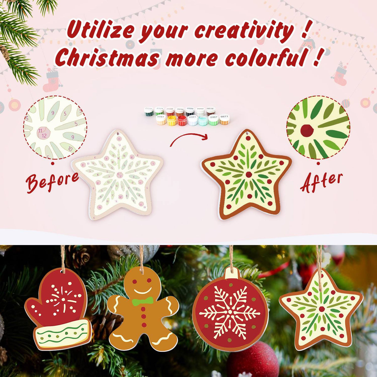 Snowflake Mitten and Santa Hat ornament set – image 5