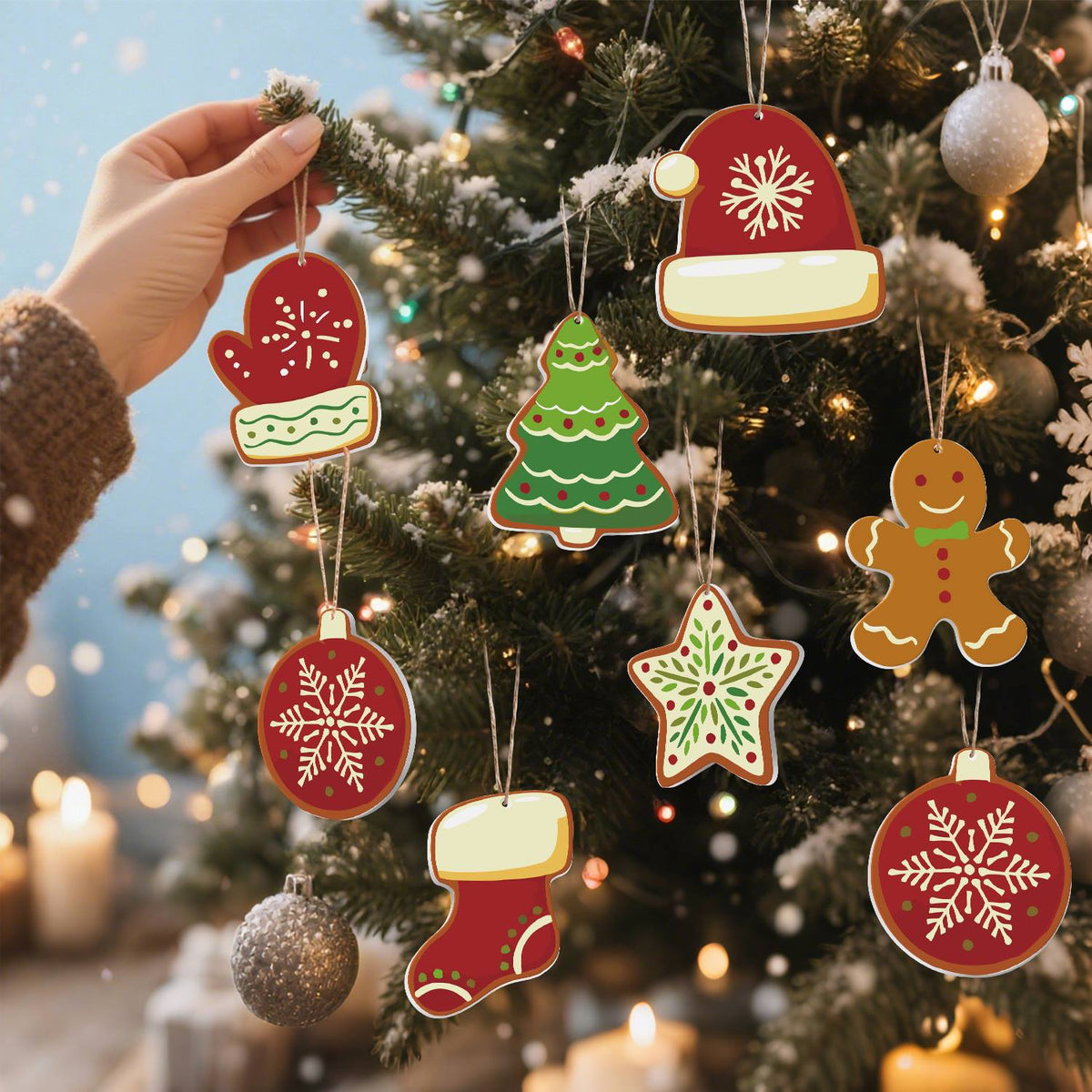Snowflake Mitten and Santa Hat ornament set – image 13