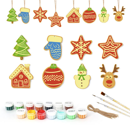 Blue Mitten and Zigzag Bauble ornament set – Eight iced cookies: lime tree, blue mitten, orange snowflake, striped star, house, zigzag bauble, snowman, reindeer