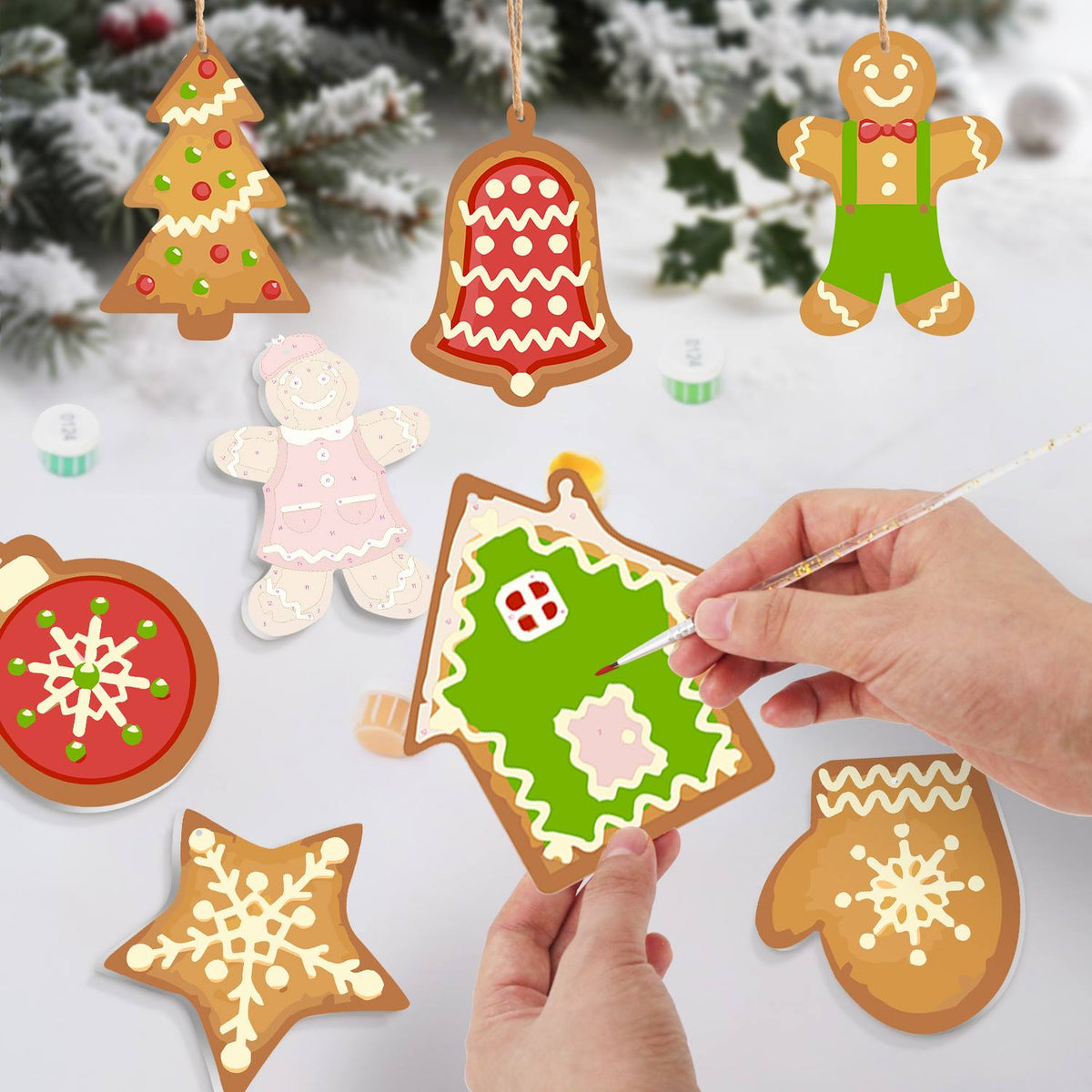 Lace-Iced Bell and Green Cottage ornament set – image 7