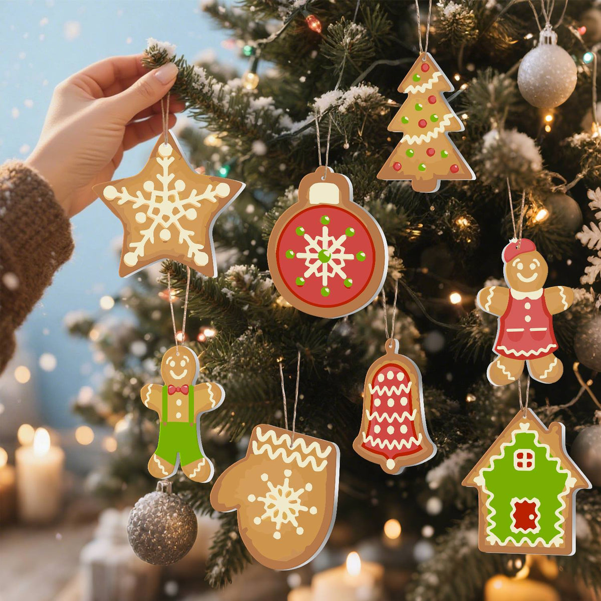 Lace-Iced Bell and Green Cottage ornament set – image 9