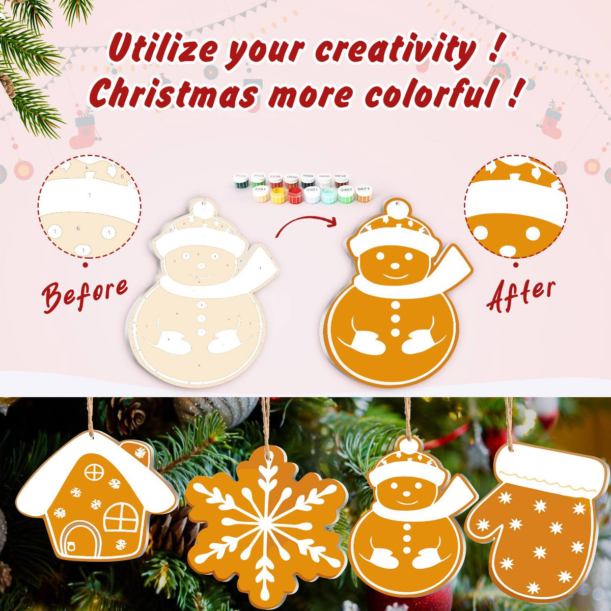 White-Piped Golden Gingerbread ornament set – image 5