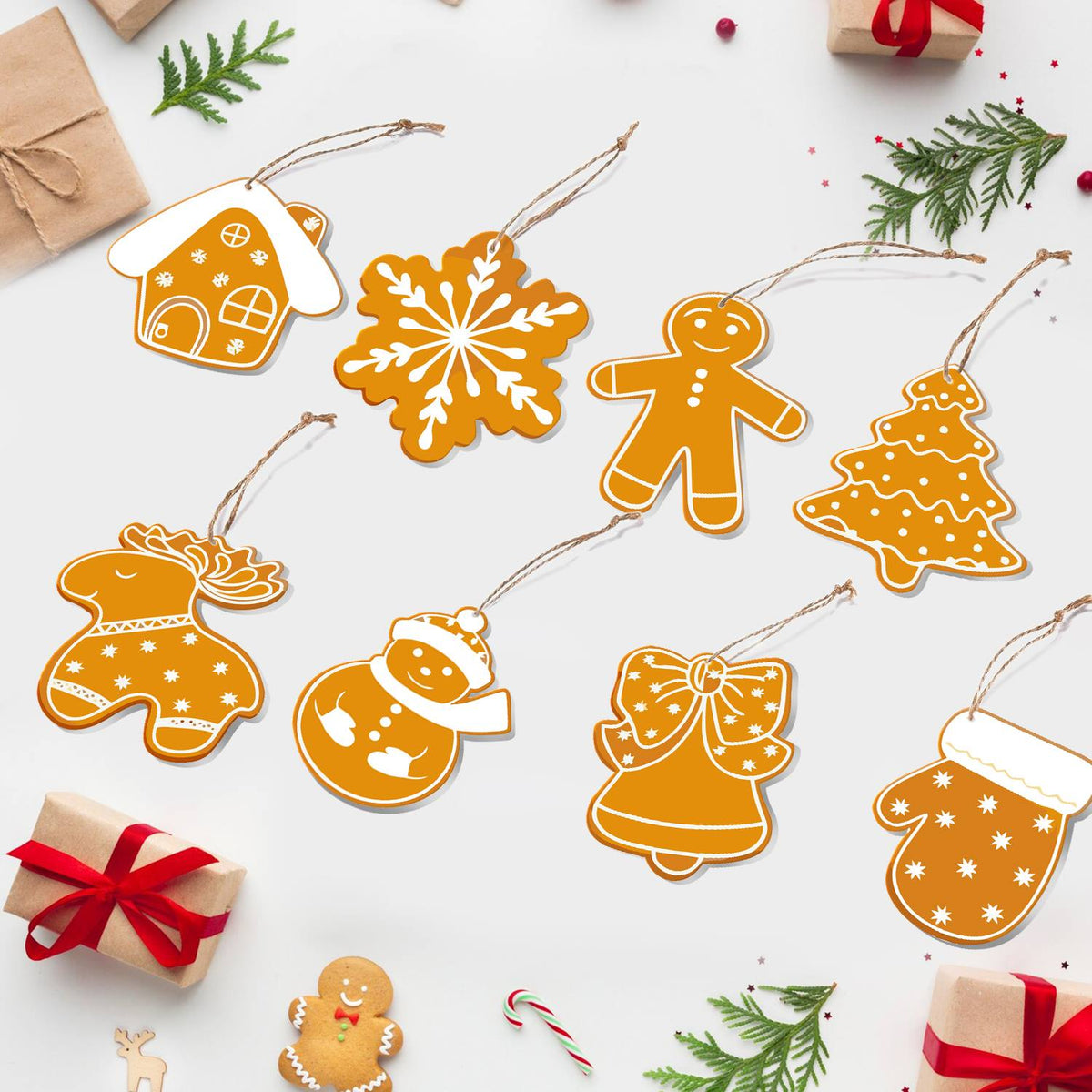 White-Piped Golden Gingerbread ornament set – image 6