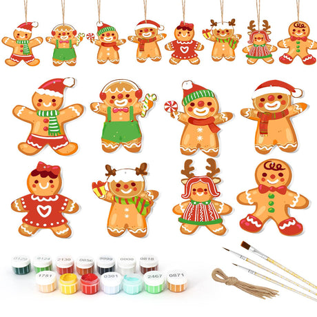 Dressed-Up Gingerbread Crowd ornament set – Eight gingerbread people dressed in Santa hats, earmuffs, beanies, antlers, bows and scarves