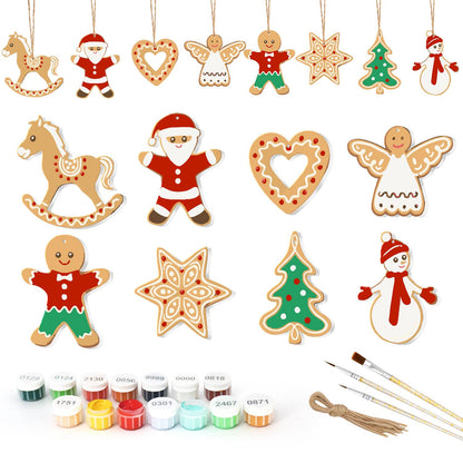 Lace Heart and Gingerbread Angel ornament set – Eight large gingerbread cookies: rocking horse, Santa, open lace heart, angel, man, star, tree, snowman in scarf