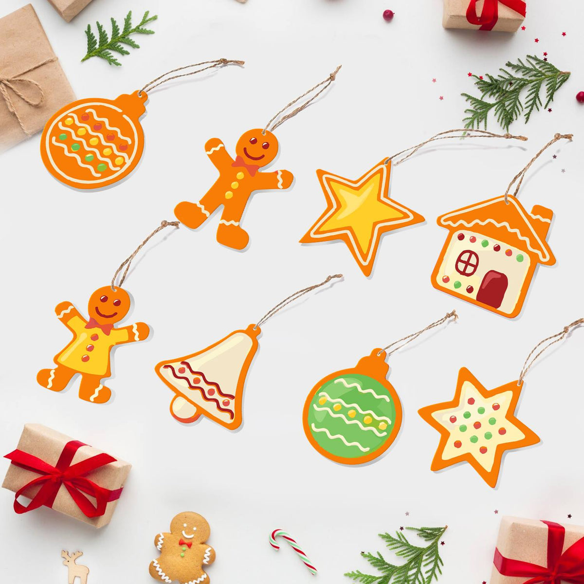 Tangerine Gingerbread and Stars ornament set – image 6