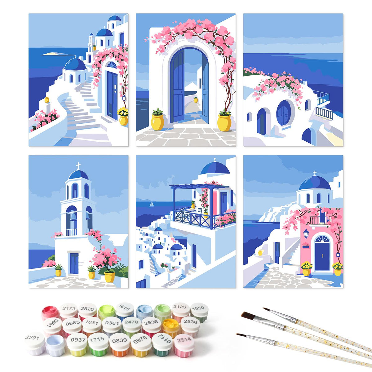 Blue Domes and Bougainvillea mini board kit – the 6 designs with the paint pots and brushes