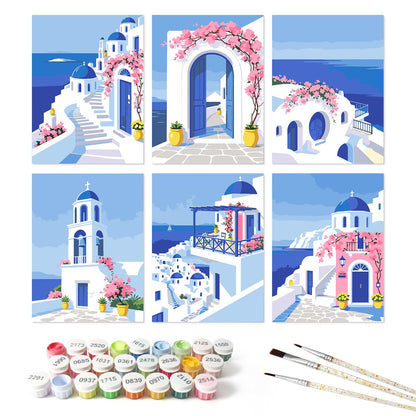 Blue Domes and Bougainvillea mini board kit – the 6 designs with the paint pots and brushes