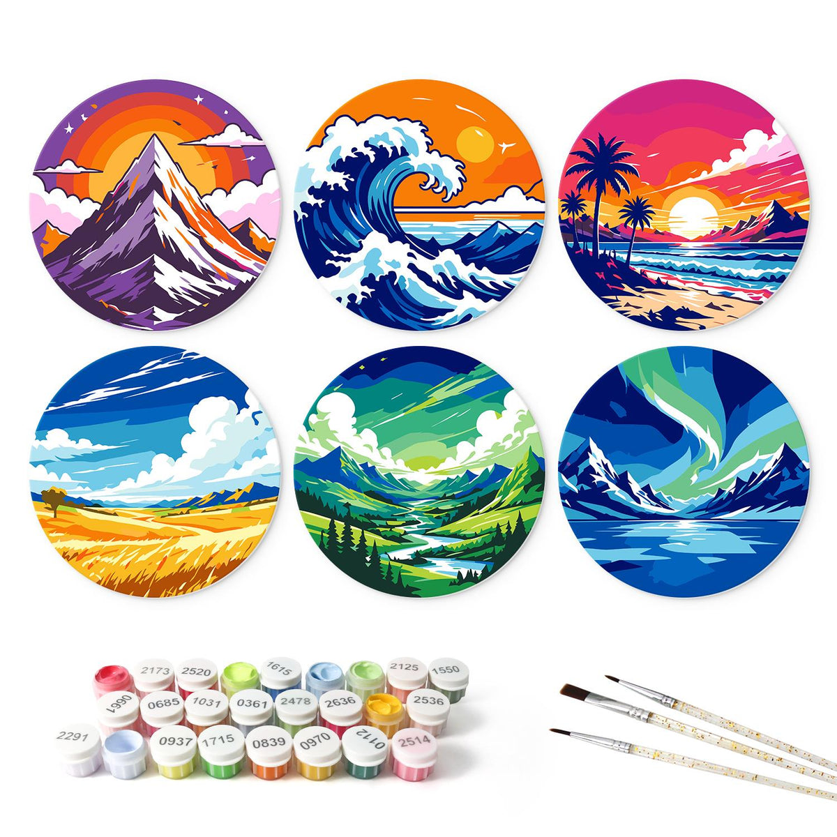 Aurora and Ocean Wave Vistas mini board kit – the 6 designs with the paint pots and brushes