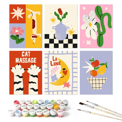 Cat Paw Massage Retro Prints mini board kit – the 6 designs with the paint pots and brushes