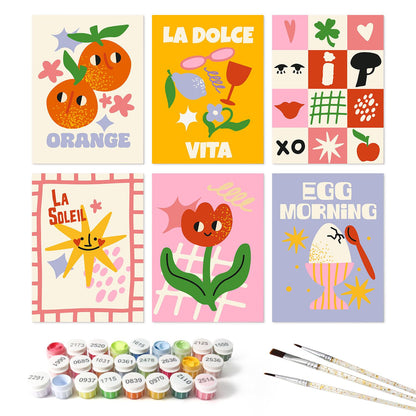 Smiling Sun and Orange Posters mini board kit – the 6 designs with the paint pots and brushes