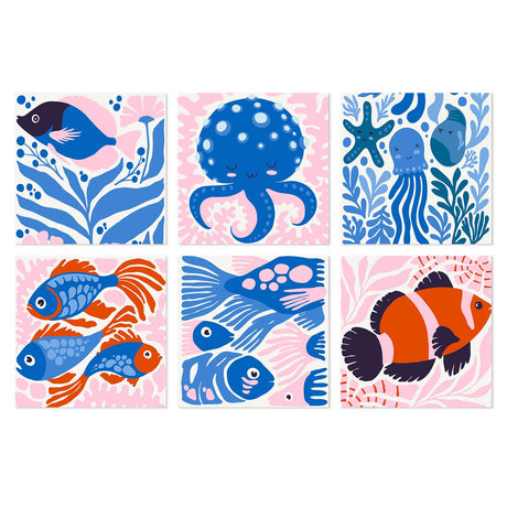 Cobalt Reef Creatures mini board kit – Blue fish, a spotted octopus, jellyfish, starfish and an orange clownfish among pink and blue seaweed