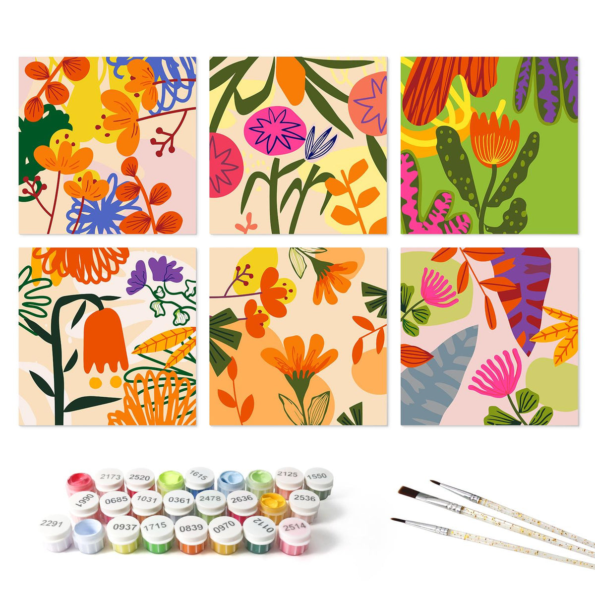 Tangerine and Magenta Florals mini board kit – the 6 designs with the paint pots and brushes
