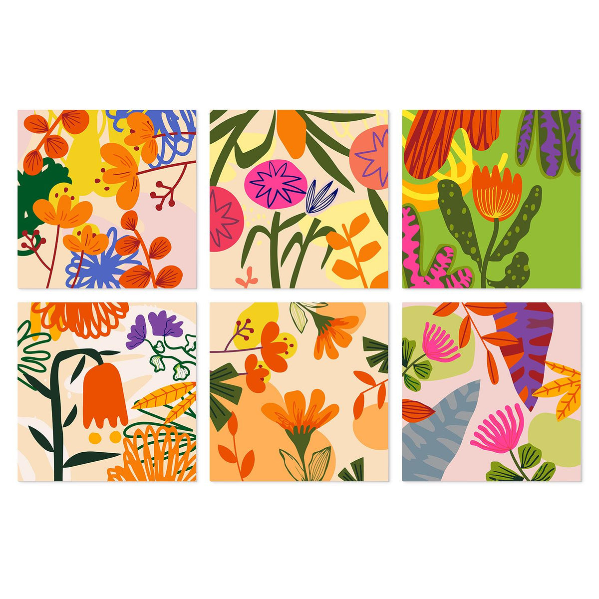 Tangerine and Magenta Florals mini board kit – Abstract orange, pink, purple and green flowers and leaves in a bold layered garden style