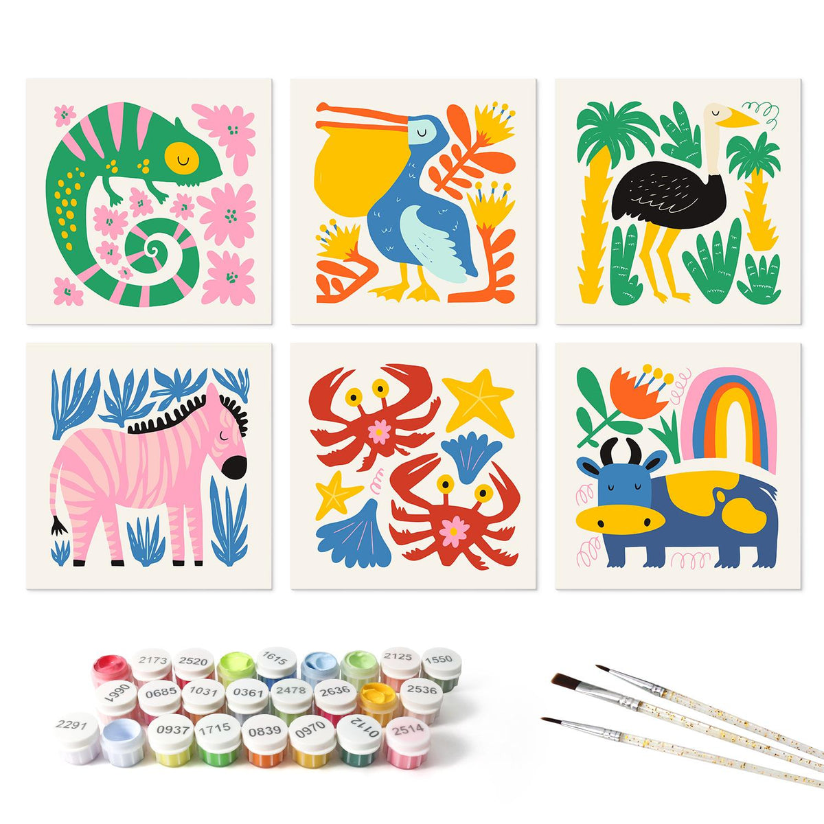 Chameleon and Pelican Cutouts mini board kit – the 6 designs with the paint pots and brushes