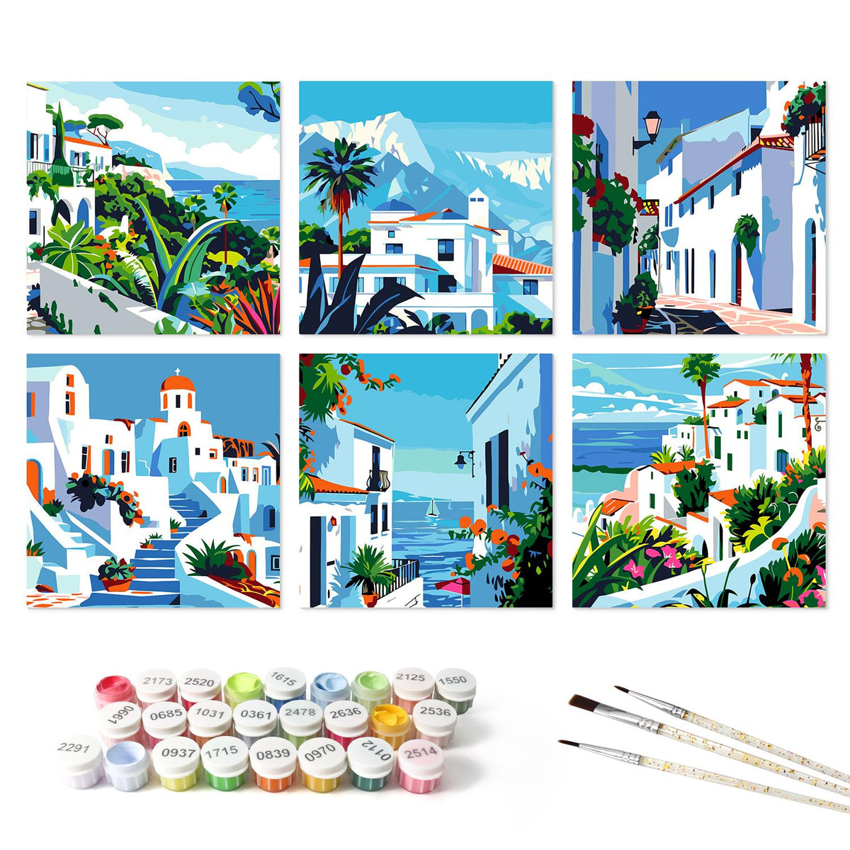 Whitewashed Lanes by the Sea mini board kit – the 6 designs with the paint pots and brushes