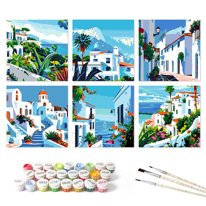 Whitewashed Lanes by the Sea mini board kit – the 6 designs with the paint pots and brushes