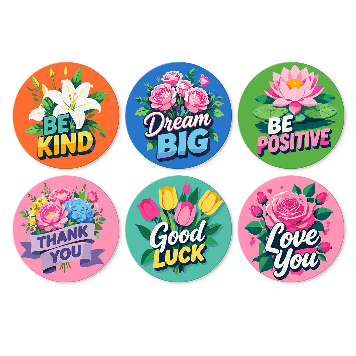 Be Kind Blossom Messages mini board kit – Uplifting words with flowers: Be Kind lilies, Dream Big roses, Be Positive lotus, Thank You, Good Luck, Love You