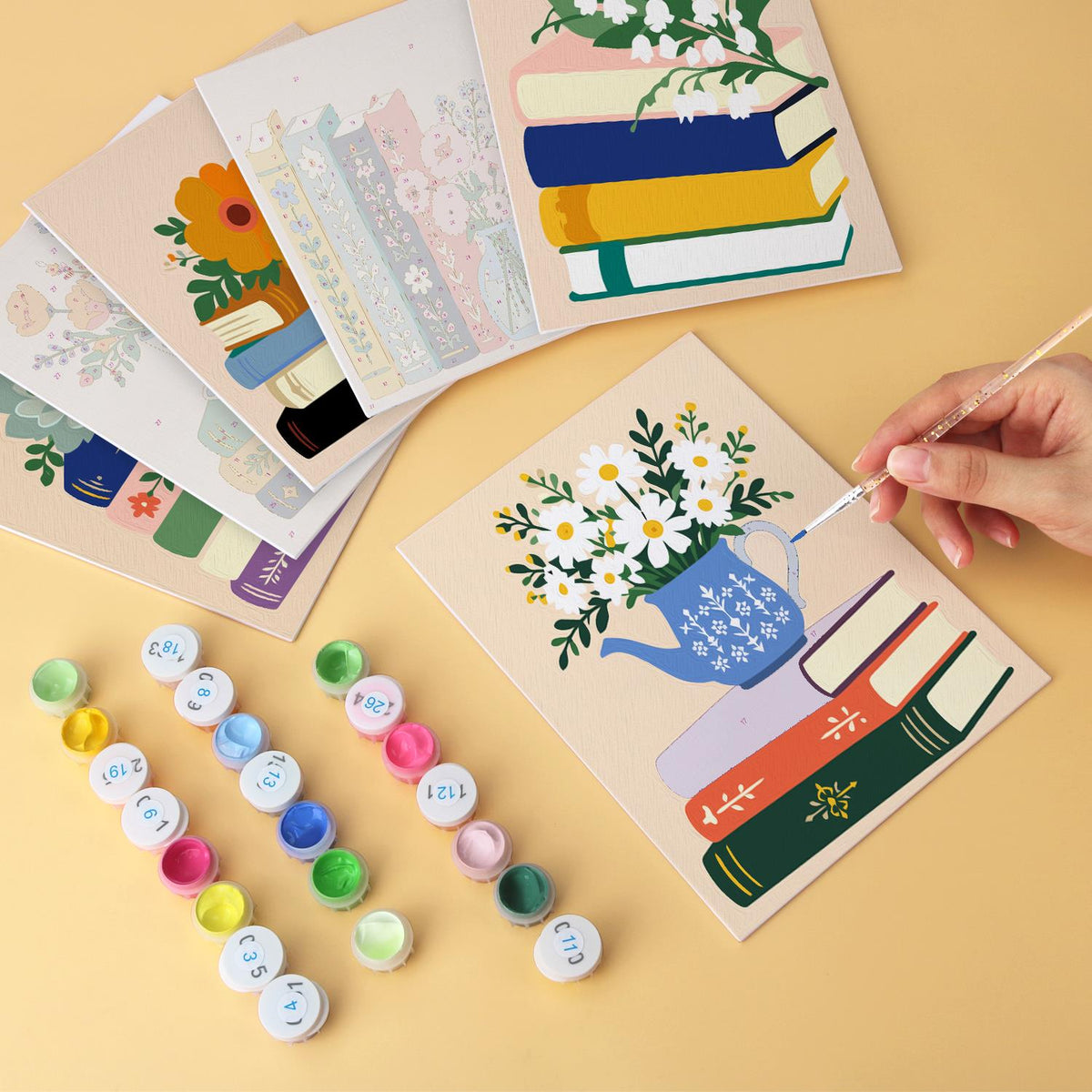 Teapot Daisies on Book Stacks mini board kit – image 6