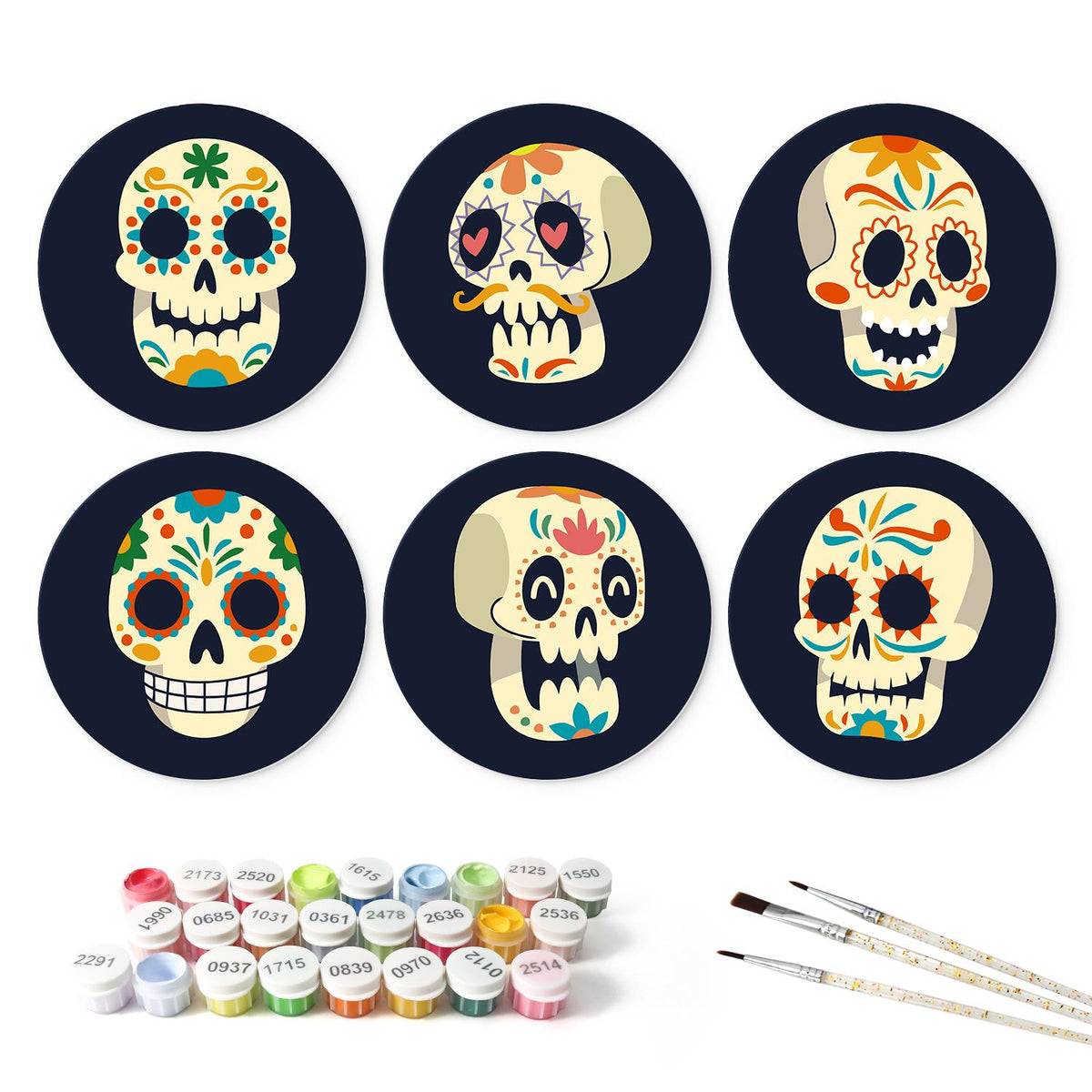 Day of the Dead Calaveras mini board kit – the 6 designs with the paint pots and brushes