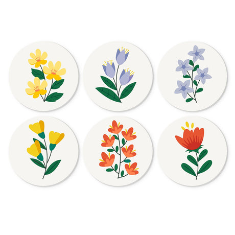 Crocus and Primrose Sprigs mini board kit – Simple flower stems on white: yellow primroses, blue crocuses, periwinkle stars, yellow tulips, orange blooms