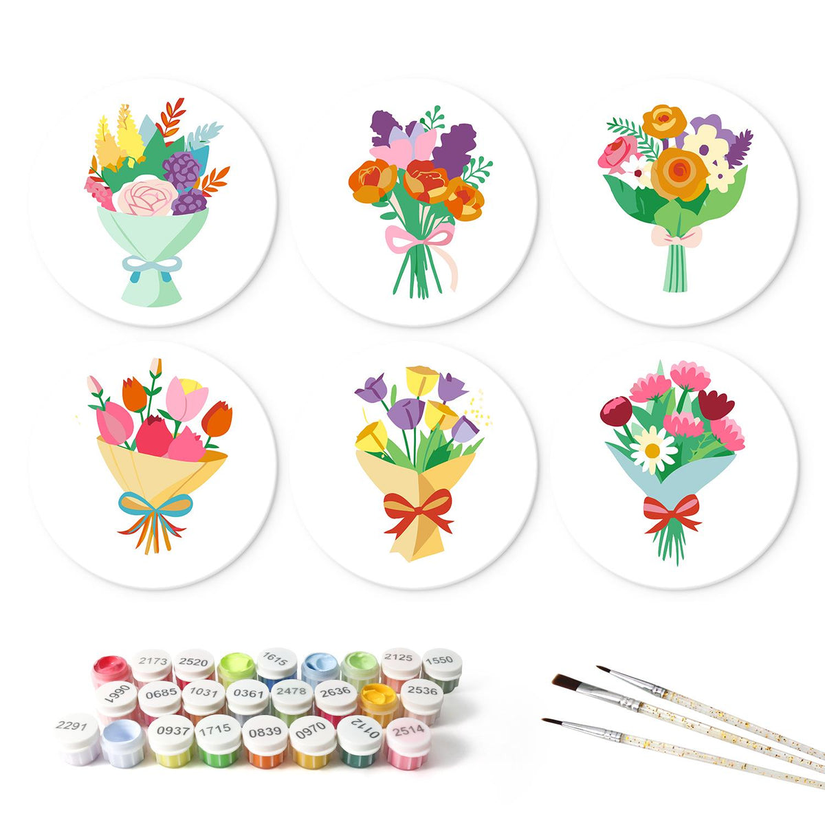 Ribbon-Tied Flower Bouquets mini board kit – the 6 designs with the paint pots and brushes