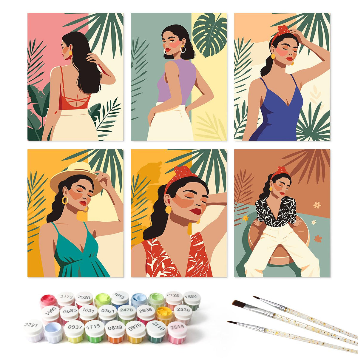 Tropical Leaf Fashion Muses mini board kit – the 6 designs with the paint pots and brushes