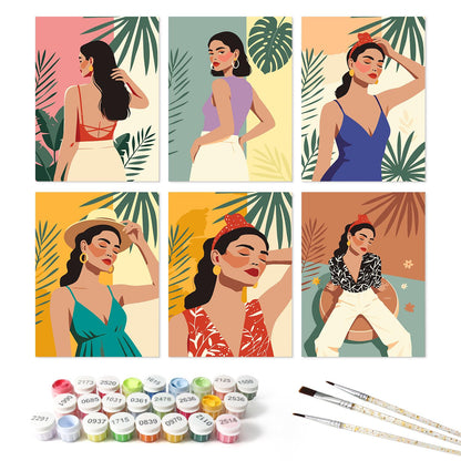 Tropical Leaf Fashion Muses mini board kit – the 6 designs with the paint pots and brushes