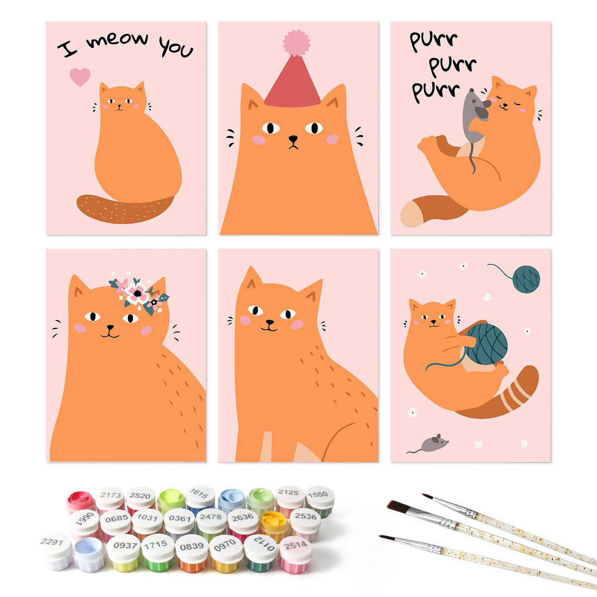 I Meow You Ginger Cats mini board kit – the 6 designs with the paint pots and brushes